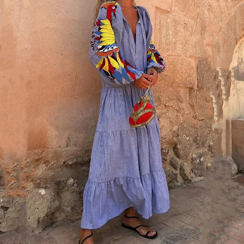 Lantern Sleeve Loose Maxi Dress