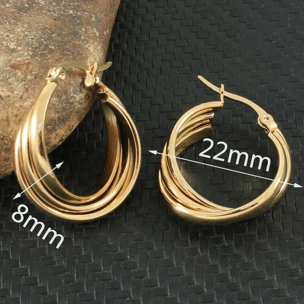 Newest Gold Color Fashion Stainless Steel Jewelry Simple Hoop Earrings Personality Bijoux En Acier Inoxydable Femme EFGZCBEP