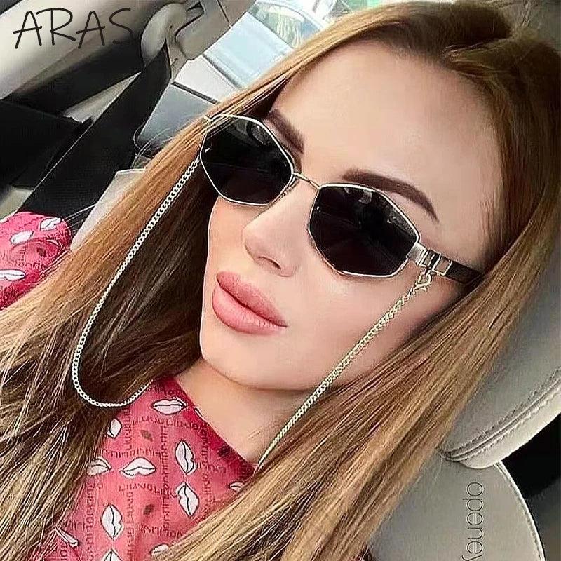Retro Hexagon With Chain Sunglasses