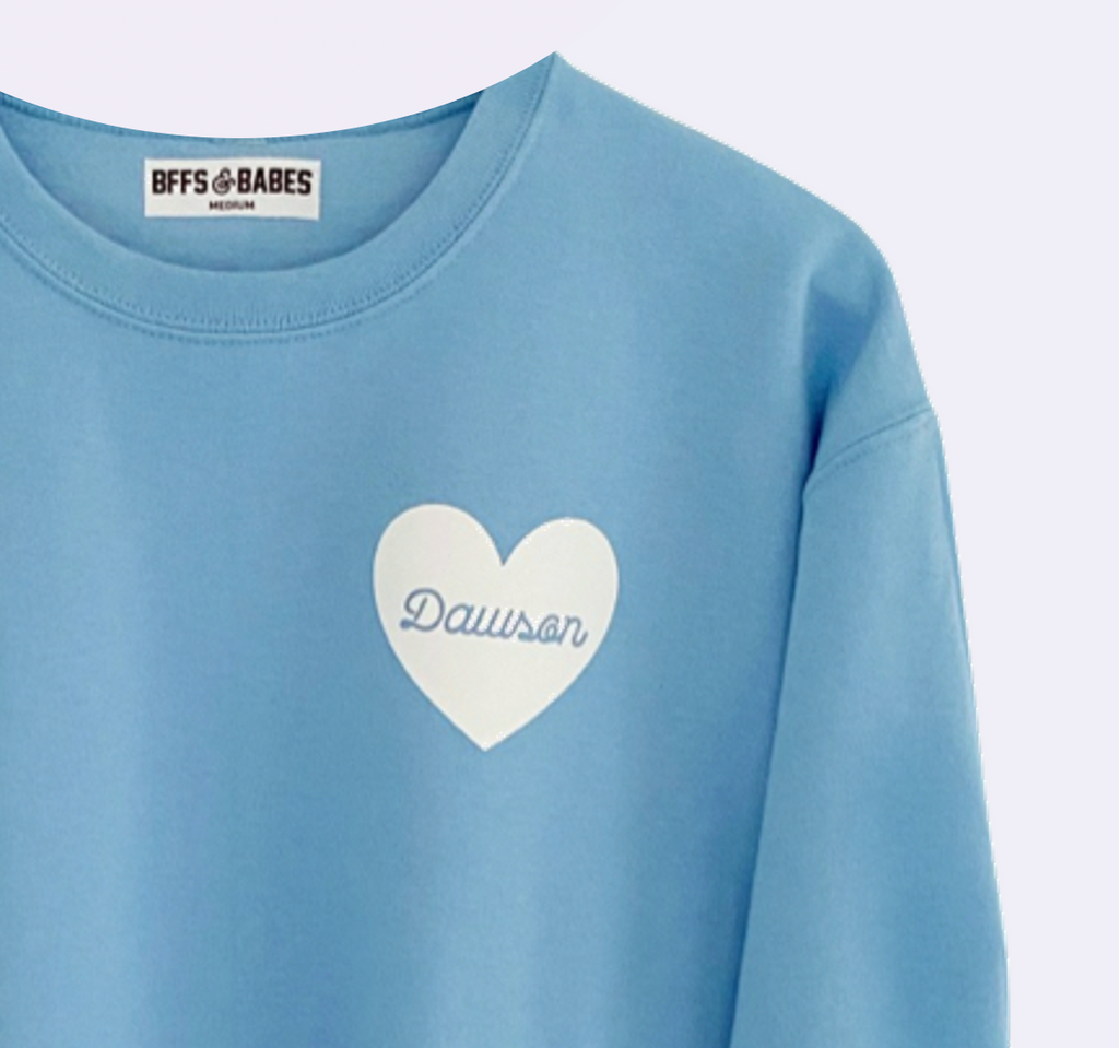 HEART U MOST ♡ light blue personalizable heart sweatshirt