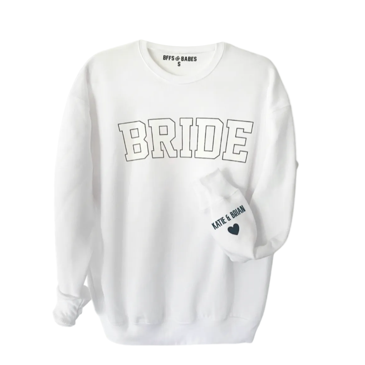 LOVE ON THE CUFF ♡ white bride sweatshirt with personalized cuff