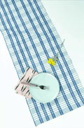 Coco Plaid Table Runner in Natural Indigo