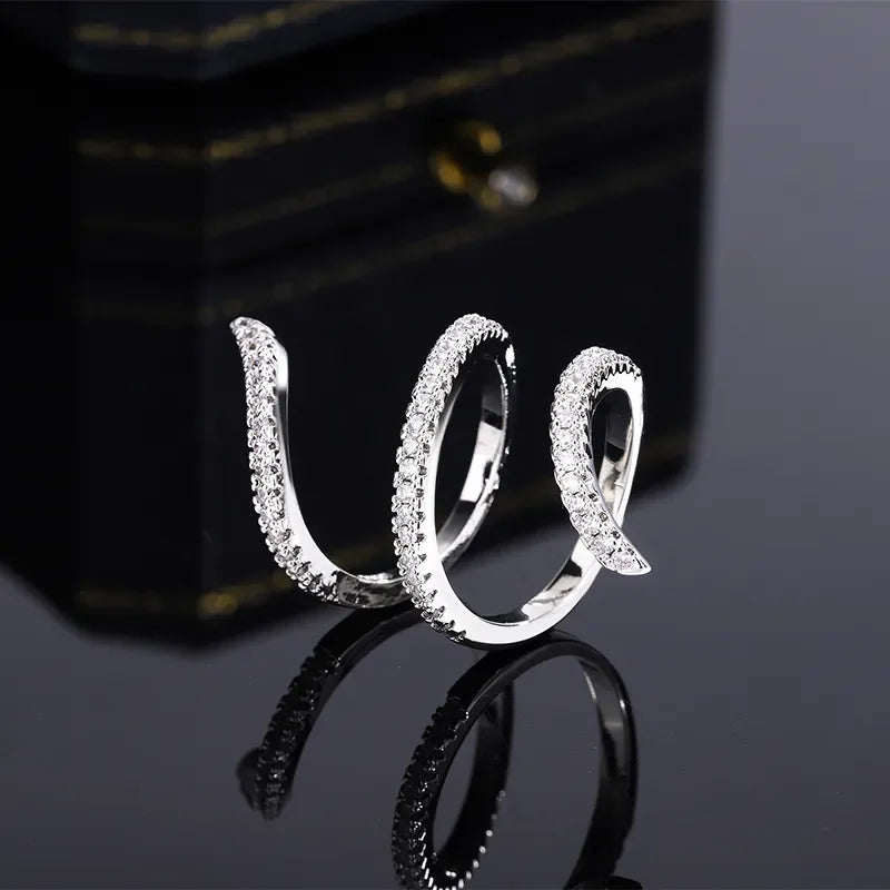 New Fashion 925 Silver Ring Geometric Zircon Ring Irregular Line Ring Personality Simple Engagement Wedding Jewelry