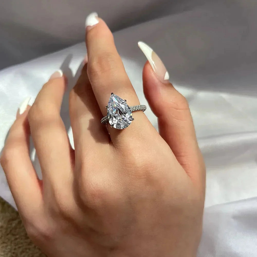 WUIHA New 925 Sterling Silver Oval Pear Cut 5CT/7CT/8CT White Sapphire Created Moissanite Diamonds Ring for Women Gift Wholesale