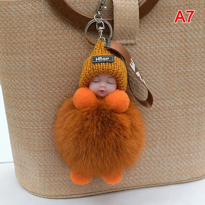 Pompom Sleeping Baby Keychain