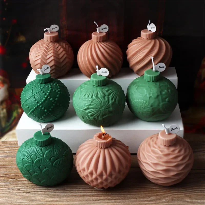 DIY Christmas geometric sphere candle silicone mold stripe spiral wave pattern spherical cake chocolate silicone mold resin mold