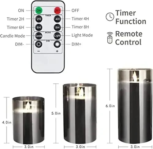Led Flameless Candles, Battery Operated Flickering Candles Pillar Real Wax Moving Flame Electric Candle Sets Gold Glass