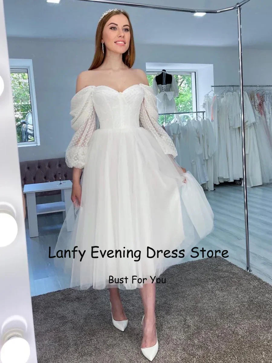 Tulle Little White Wedding Dresses 2023 Sweetheart A-line Short Bride Gowns Tulle Mid Civil Wedding Dress Engagement Skirts