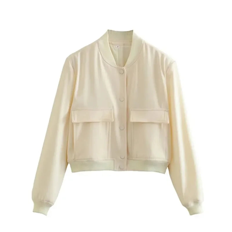 Bomber Jacket Women 2023 Fashion Button Pocket Long Sleeve Crop Tops Streetwear Baseball Jackets Winter Casual Coats Outerwear
