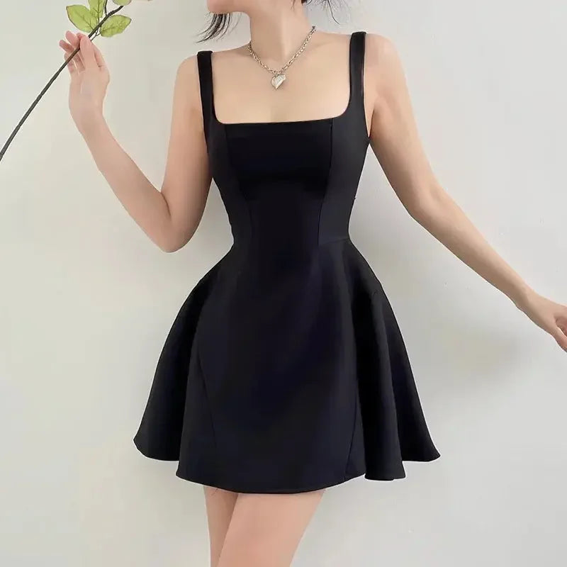 Summer Women Dress Sleeveless Open Back A-line Dress Fashion Casual Daily Versatile Strap Short Dress Roupas Feminina 2023
