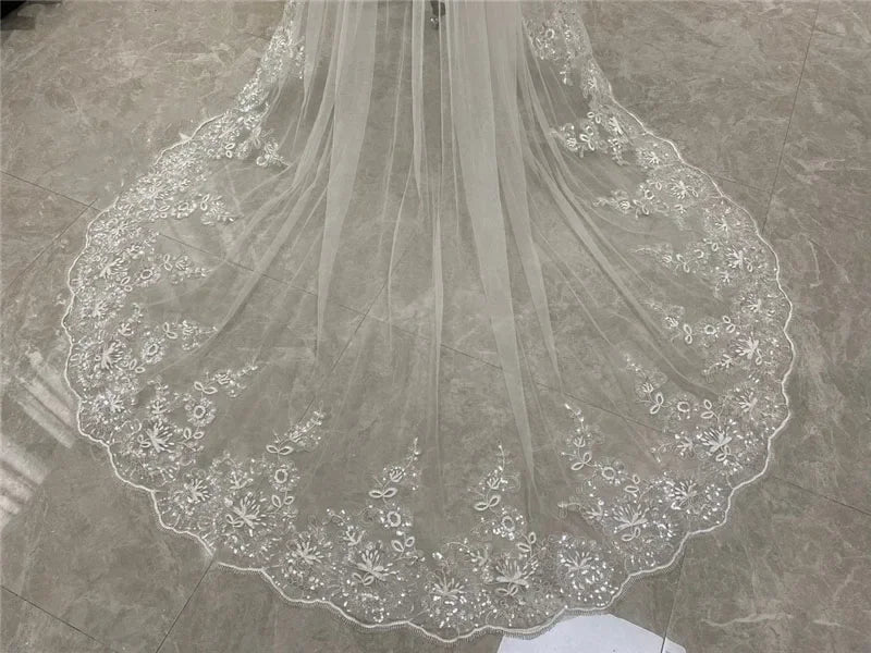 Luxury Cathedral Length Bridal Veils One Layer White or Ivory 3m  3. 5 Meters 4m 5m Long Wedding  Veil for Bride with Metal Comb