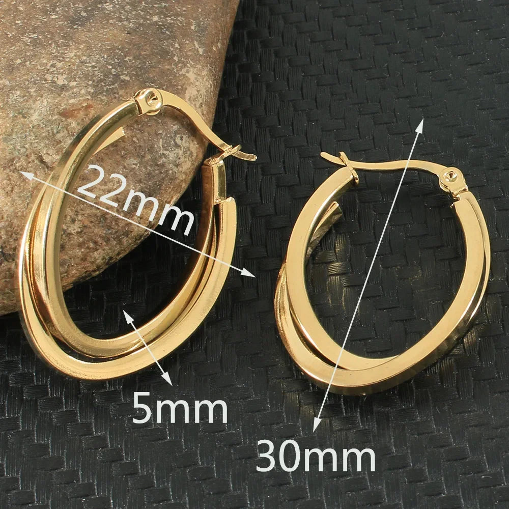 Newest Gold Color Fashion Stainless Steel Jewelry Simple Hoop Earrings Personality Bijoux En Acier Inoxydable Femme EFGZCBEP