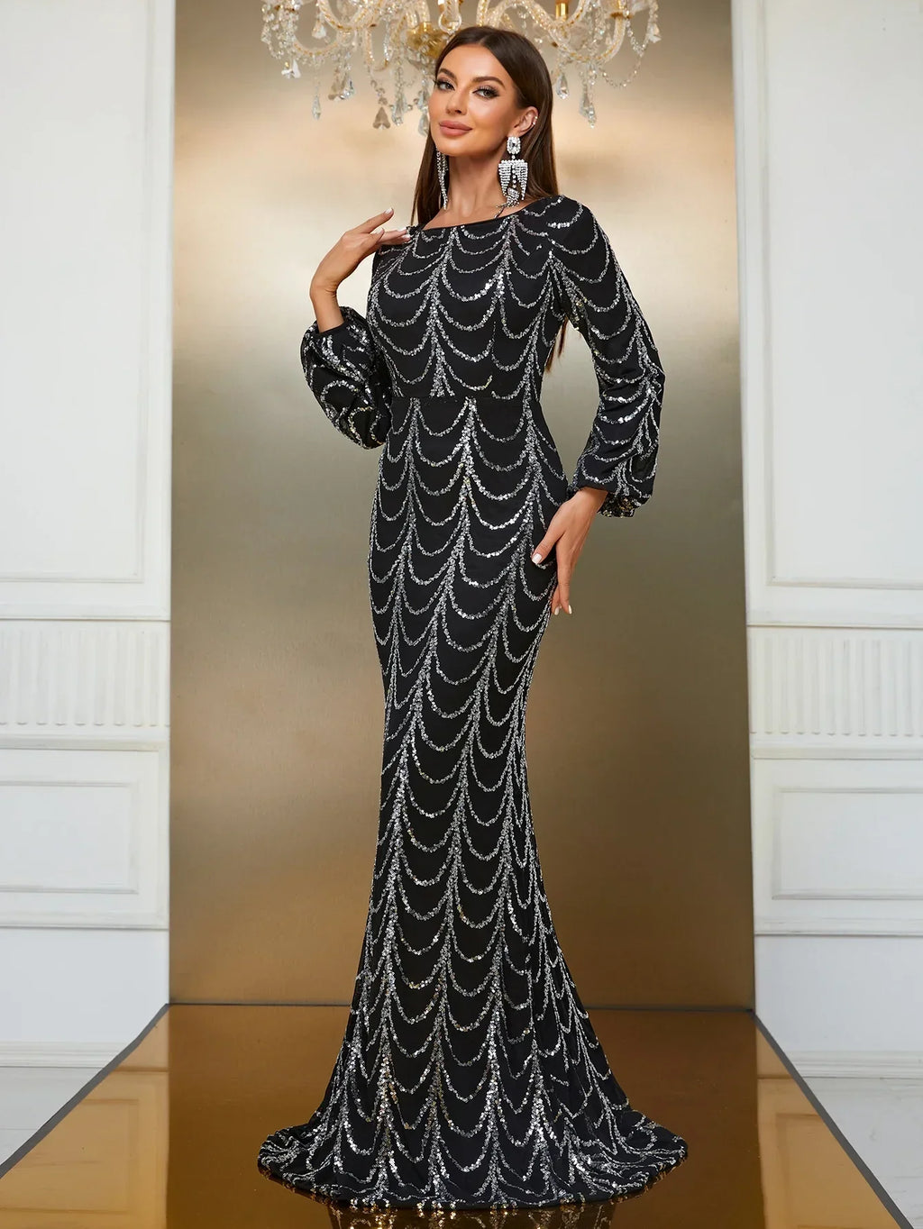 Women's Boat Neck Lantern Sleeve Dress