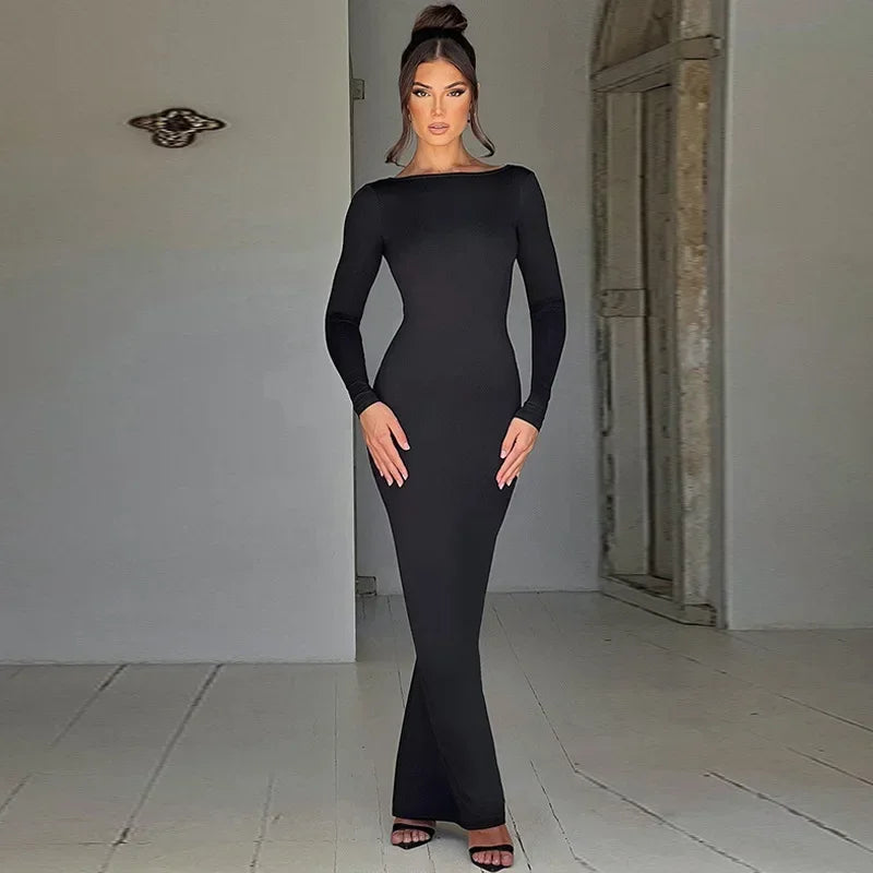 Glamour Backless Ruched Maxi Dress
