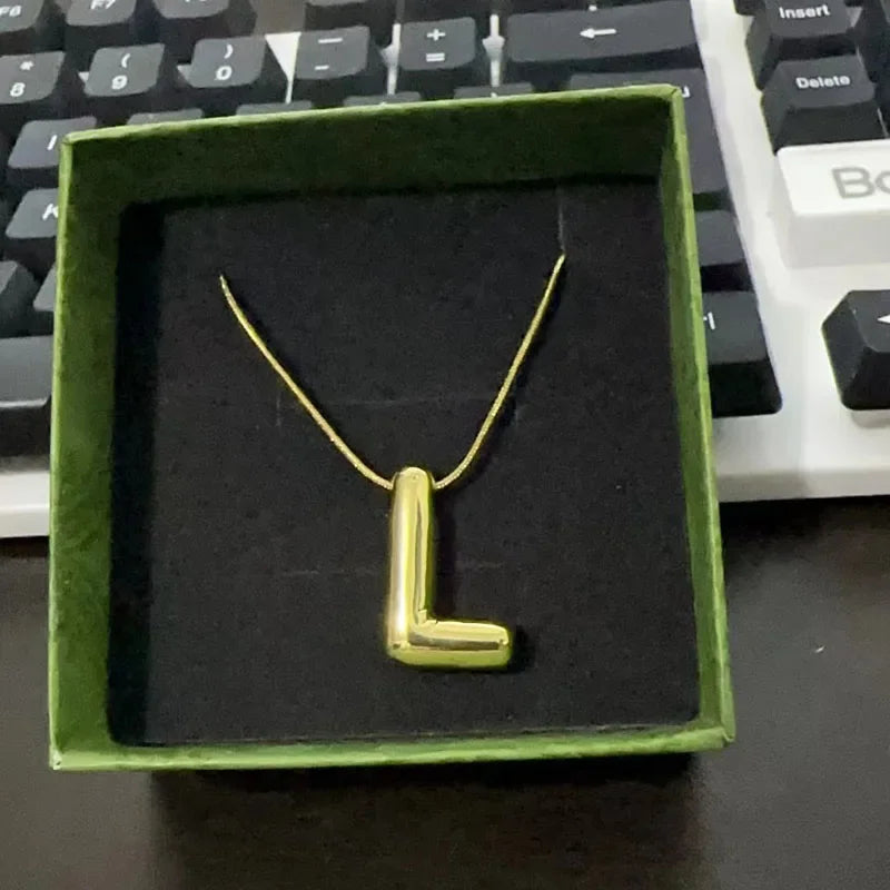 Stainless Steel Chain Gold Plated Letter Necklaces Chunky Alphabet Balloon Bubble Initial Pendant Necklace for Women Men Jewelry