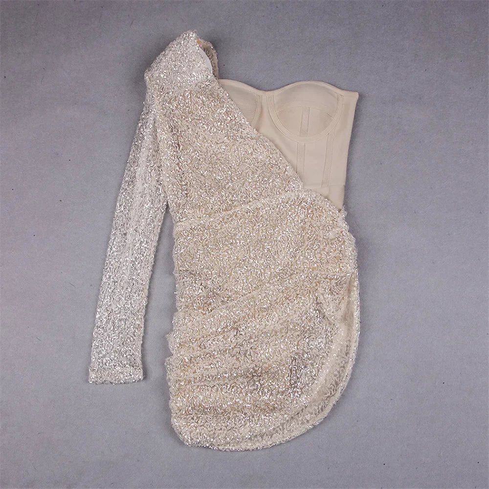 Goddess Sequin One Shoulder Mini Dresses