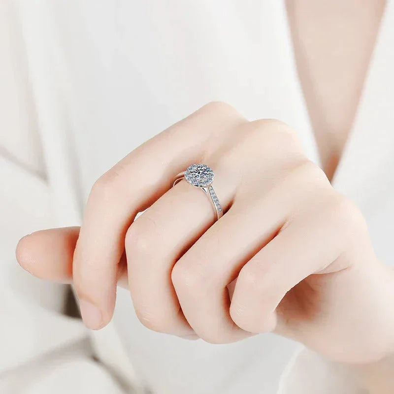 Tezzc 2ct Moissanite Halo Engagement Ring For Women S925 Sterling Silver Wedding Rings With certificate Fine Jewelry Wholesale