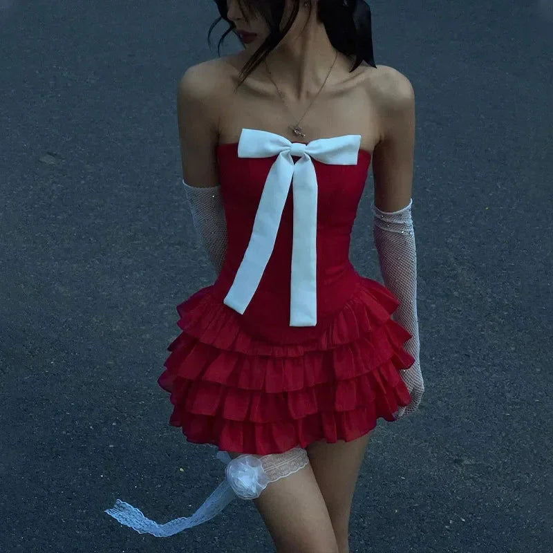 LUX IN LOVE Red Strapless Top & Skirt Set