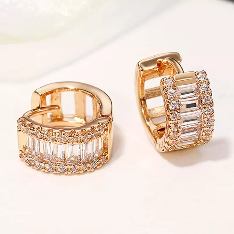 Huitan Fashion Women's Hoop Earrings with Sparkling Cubic Zirconia Fancy Female Ear Accessories Good Quality Wholesale Jewelry