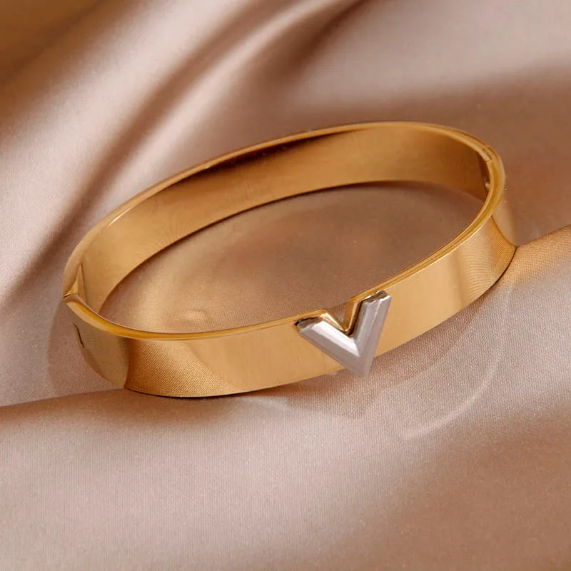 Titanium Steel 18k Gold Color Metal Luxury Bangles