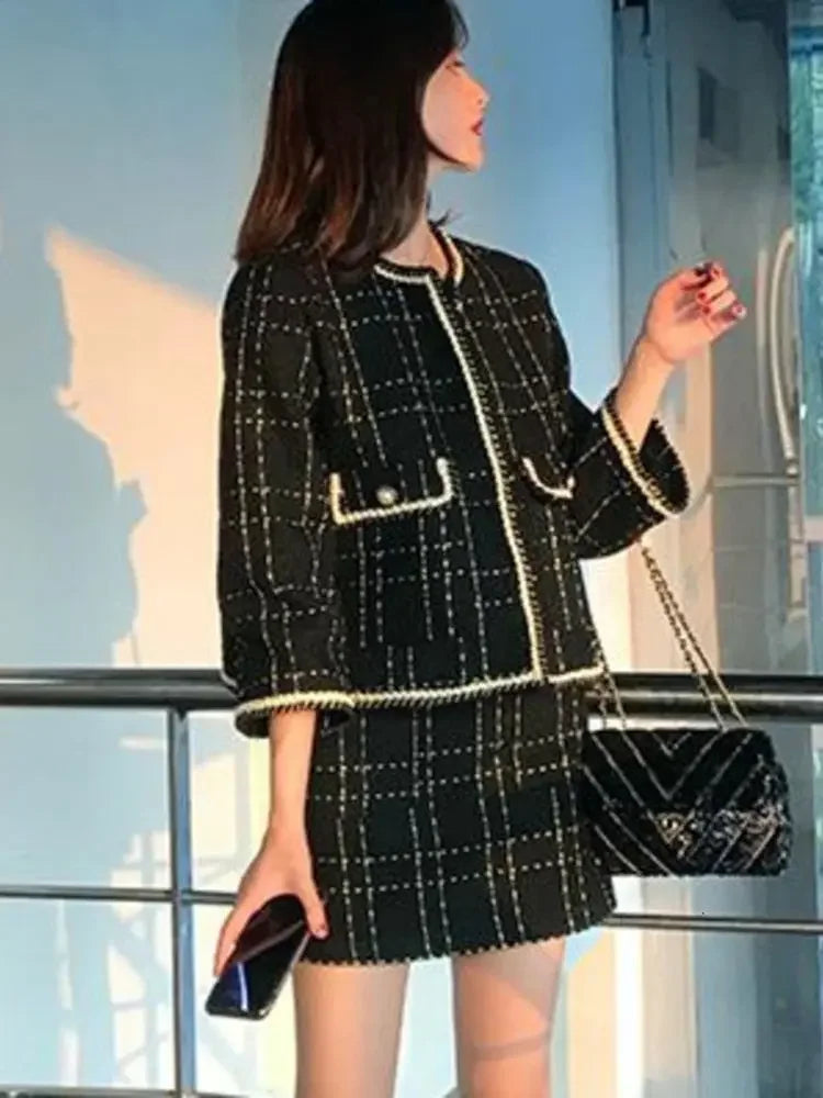 Preppy Wool Tweed Jacket & Mini Skirt Set