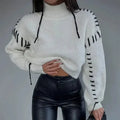 Quilted Turtleneck Contrast Cropped Cashmere Sweater Women's Mohair Long Sleeved Knitted Pullover Jumper Winter Warm Sweaterwear