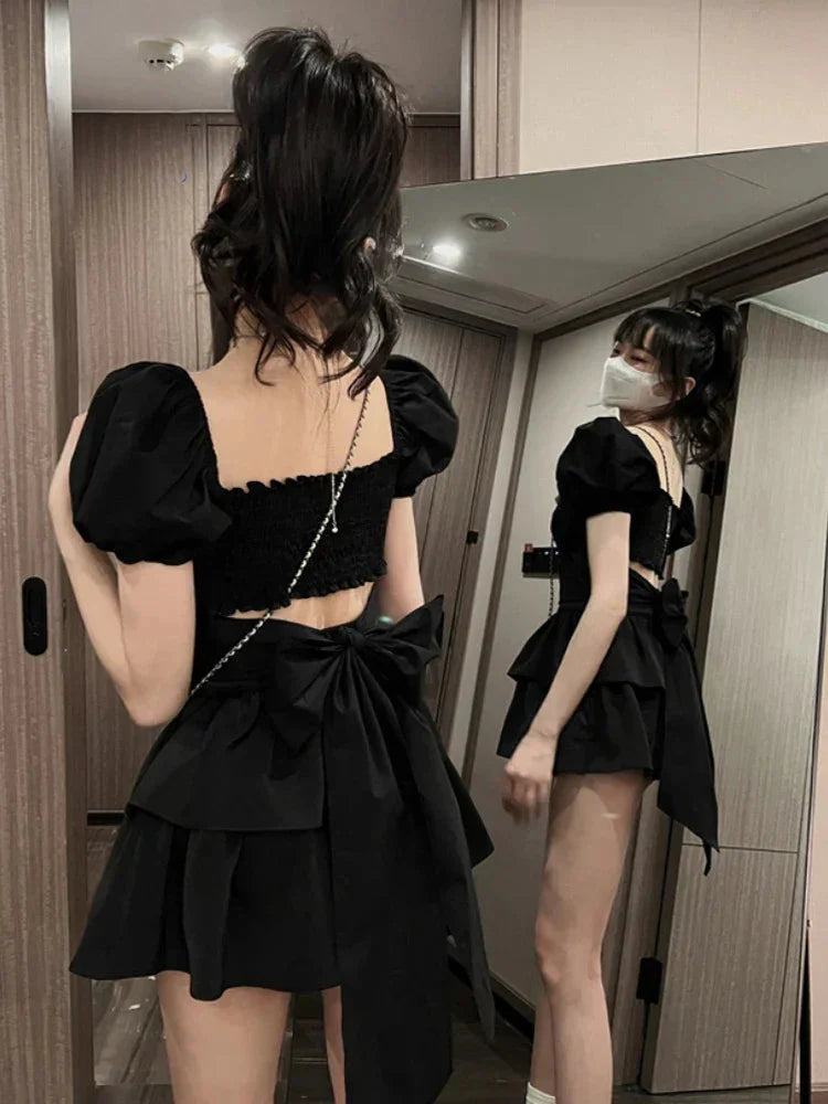 2022 White Sexy Backless Mini Dress Women Korean Fashion Casual Elegant Party Dress Female Ruffle Kawaii Lolita Party Y2k Dress
