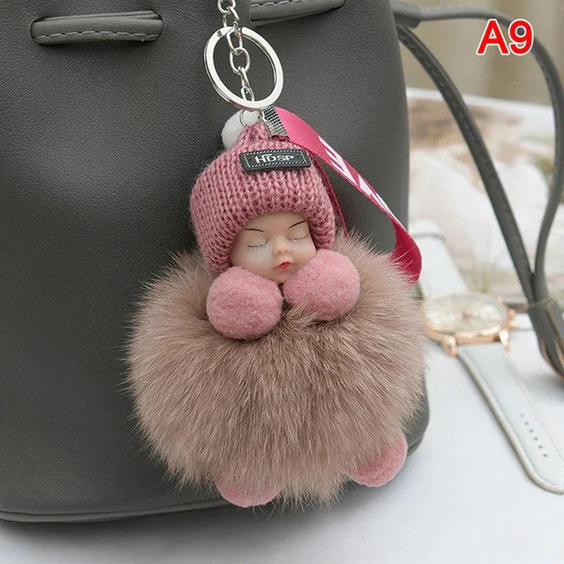 Pompom Sleeping Baby Keychain