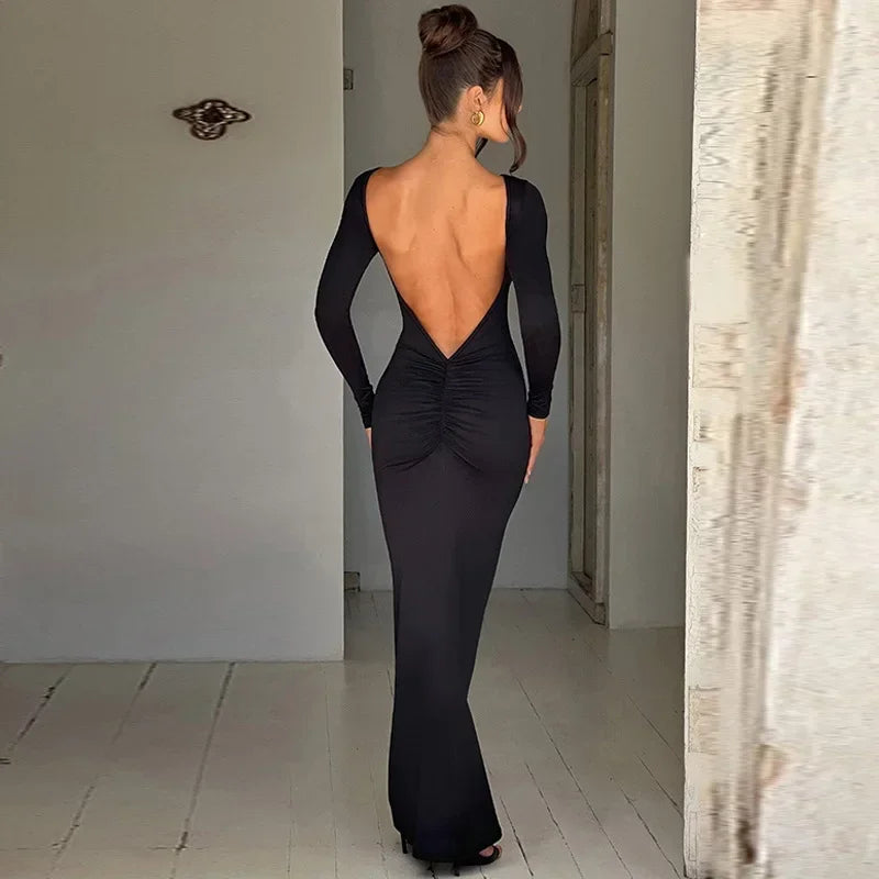 Glamour Backless Ruched Maxi Dress