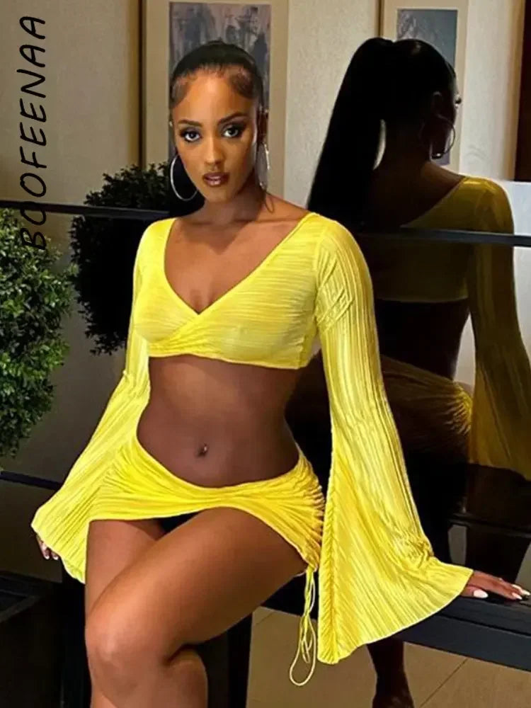 Destiny Beach Club Flared Long Sleeve Top & Skirt Set