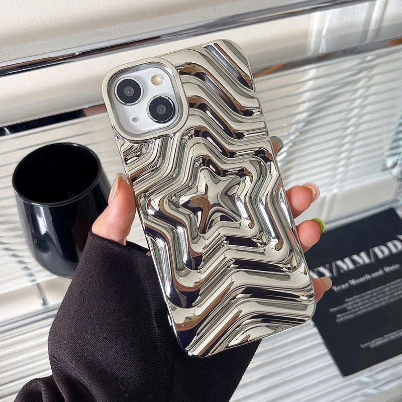 Bling Chromed Silver Gradient Five-pointed Star Phone Case