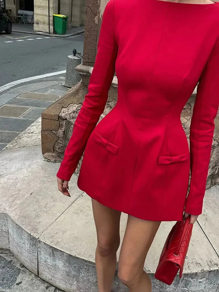 Cupid Red Double Bow Long Sleeve Mini Dress
