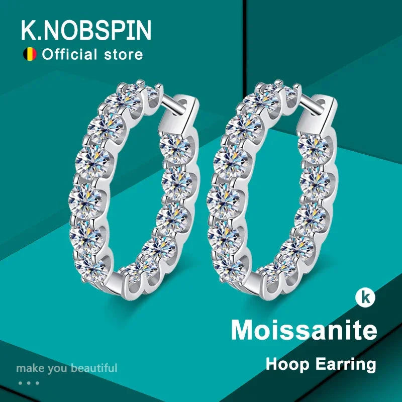 KNOBSPIN 2.6ct D Color Moissanite Earring 925 Sterling Sliver Plated White Gold Hoop Earring for Women Wedding Party Jewelry