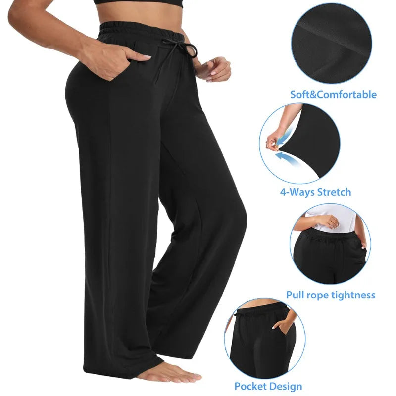 Plus Size Wide Leg  European Fit Straight Pockets Loose Elastic Waist Pants