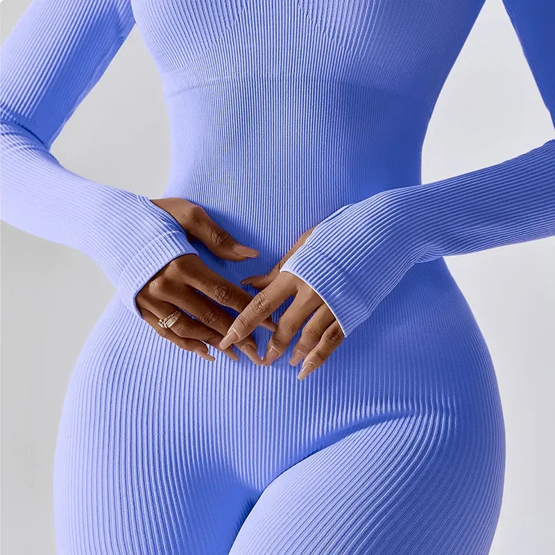 Long Sleeve Ribbed Yoga Jumpsuit
