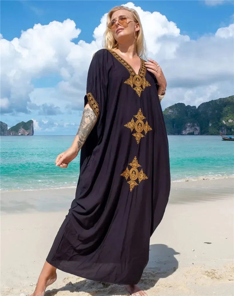 2024 Bikini Cover-ups White Retro Pull Over Women Summer Clothing Kimono Dress Beach Wear Swim Suit Cover Up Beach Dress Sarong