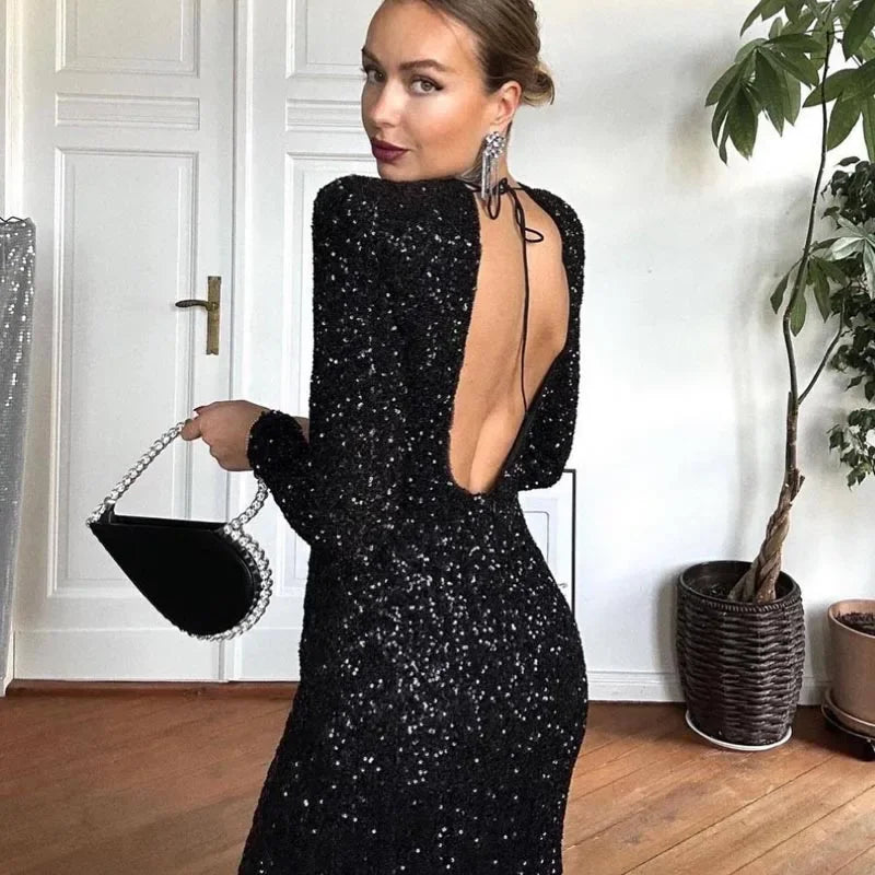 Sarah Sequin Long Evening Dress