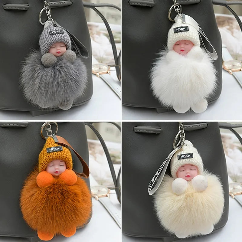 Pompom Sleeping Baby Keychain