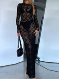 Lace Embroidery Bodycon Long Maxi Dress
