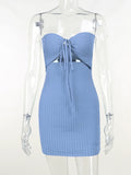 Knitting Strapless Backless Summer Dress Women 2023 Pleated Bodycon Mini Sexy Dress Elegant CasualDresses Vestidos YL22483PF