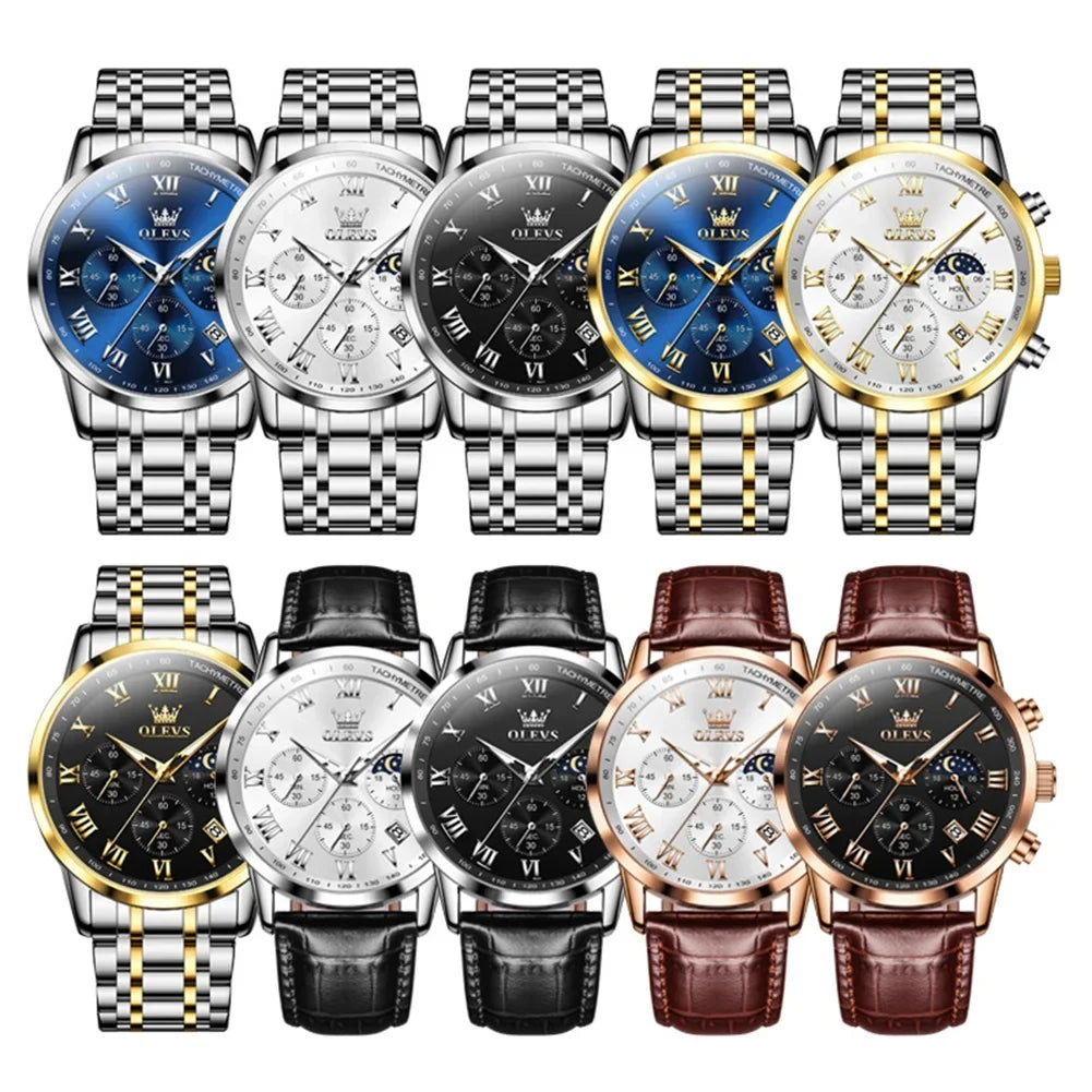 Luxury Brand Men's Stainless Chronograph Quartz Watch