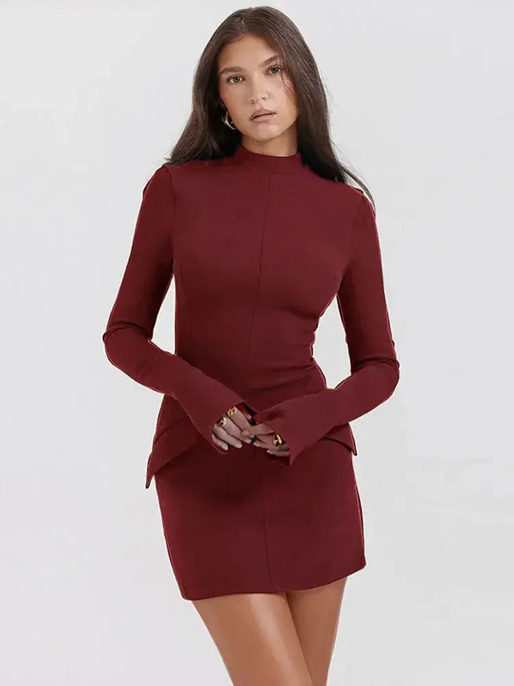 Women Elegant Dark Blue Commuting Mini Dress 2023 Autumn Sexy Pocket Long Sleeve Bodycon Dresses Lady Chic Party Club Robe