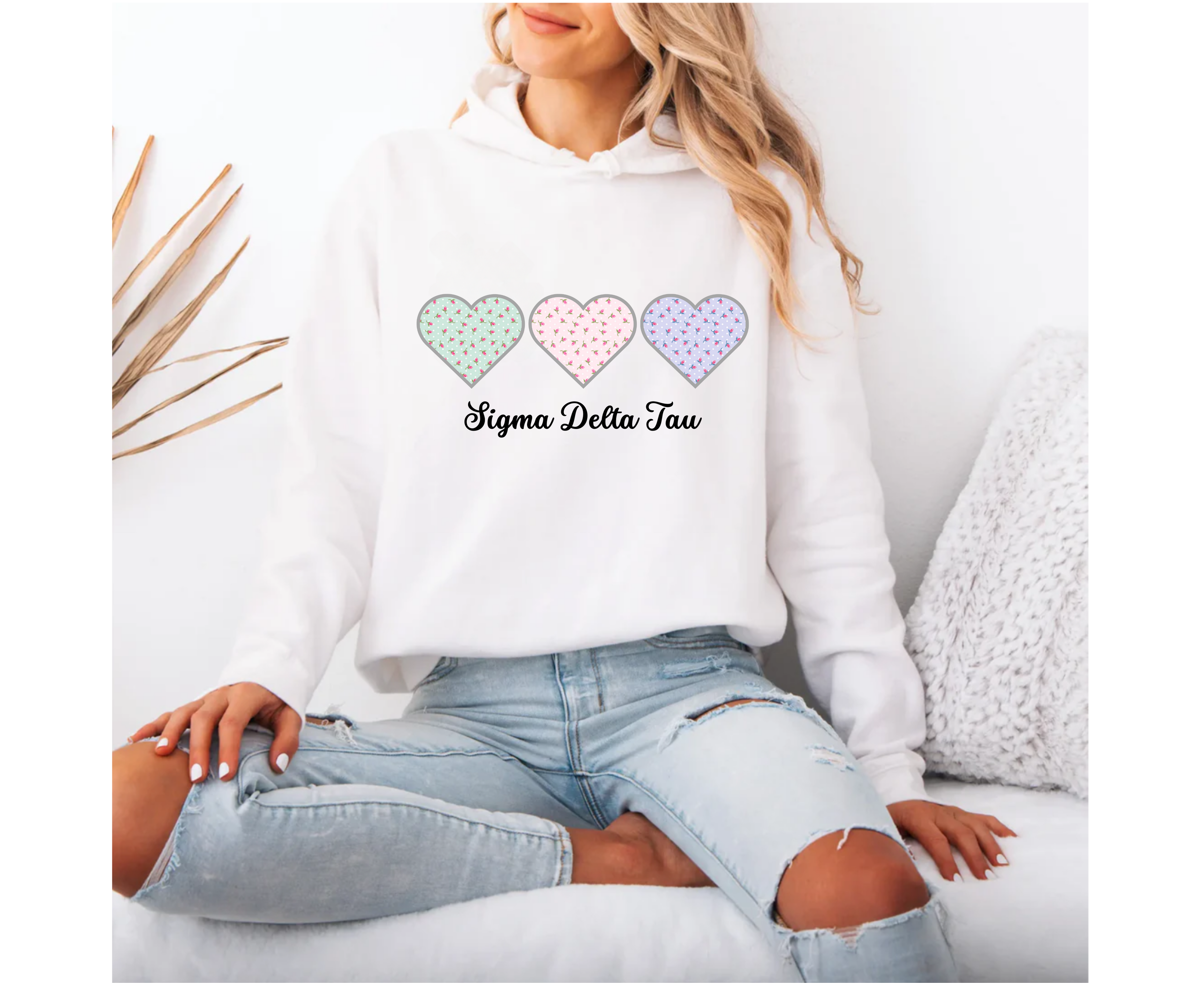 Customizable Tri-Heart Polka Dot Floral Heart Hoodie