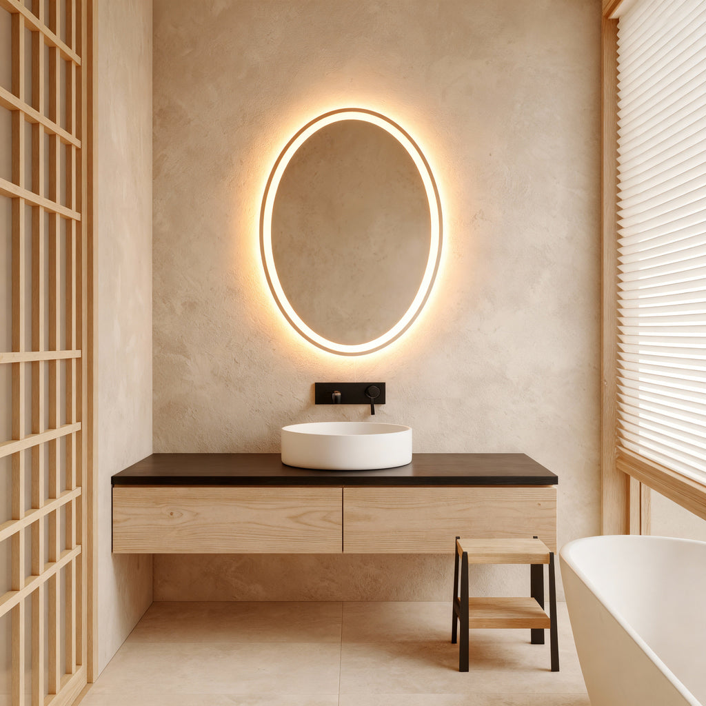 LED Bathroom Mirror – Oval Lighted Vanity Mirror with Frame, Modern Backlit Wall Mirror