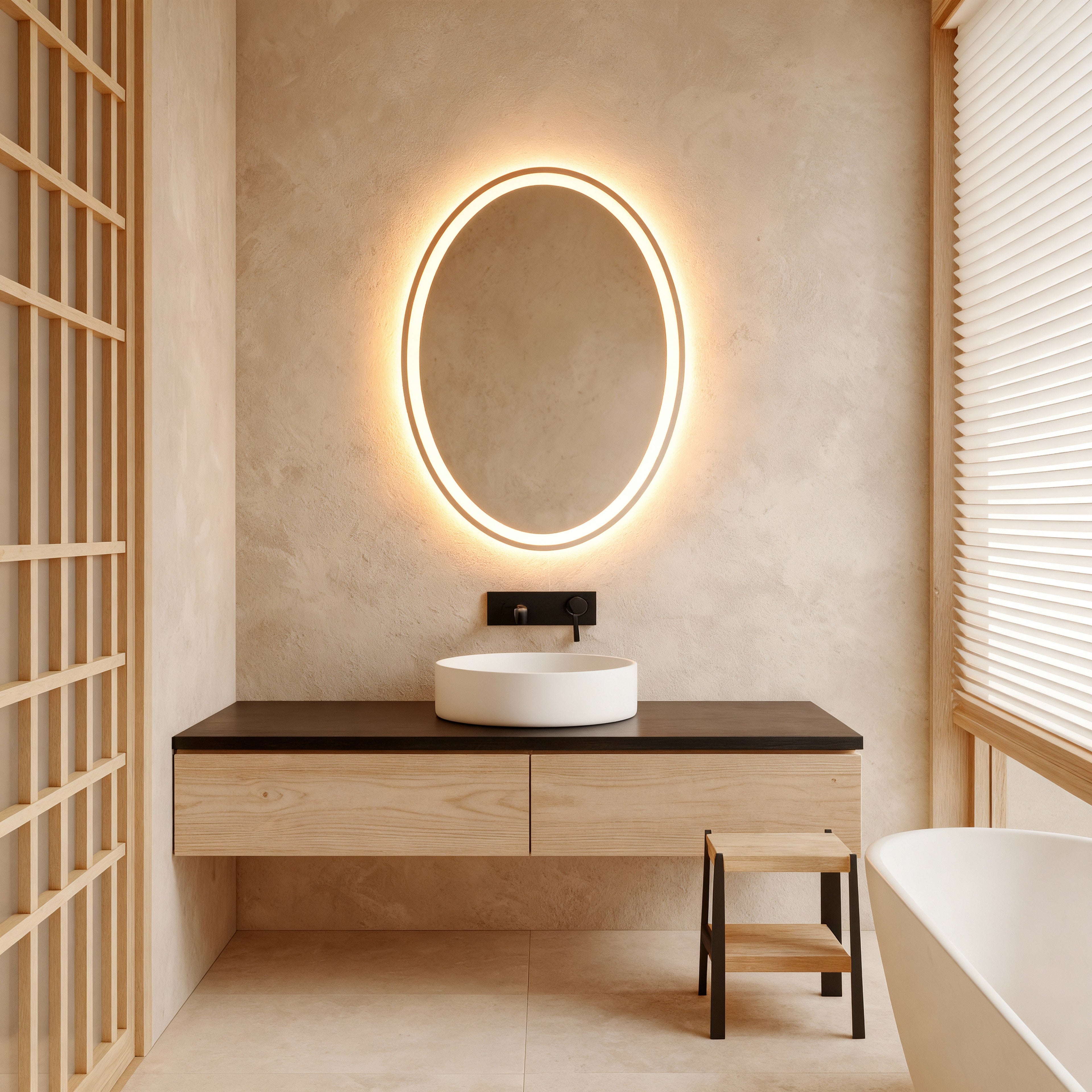 LED Bathroom Mirror – Oval Lighted Vanity Mirror with Frame, Modern Backlit Wall Mirror