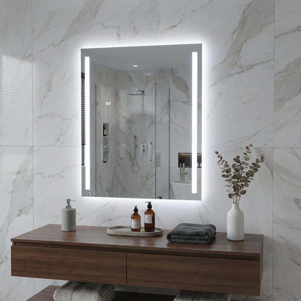 LED Bathroom Mirror – Vertical Lighted Vanity Mirror, Modern Wall Mirror with Dual LED Strips