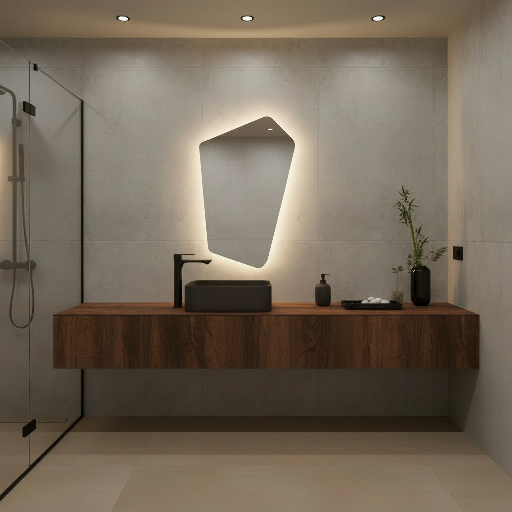 LED Wall Mirror Irregular Shape – Modern Asymmetrical Backlit Bathroom Mirror