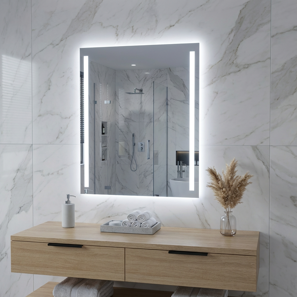 LED Bathroom Mirror – Vertical Lighted Vanity Mirror, Modern Wall Mirror with Dual LED Strips