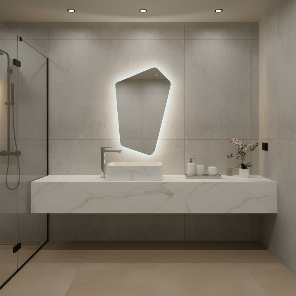 LED Wall Mirror Irregular Shape – Modern Asymmetrical Backlit Bathroom Mirror