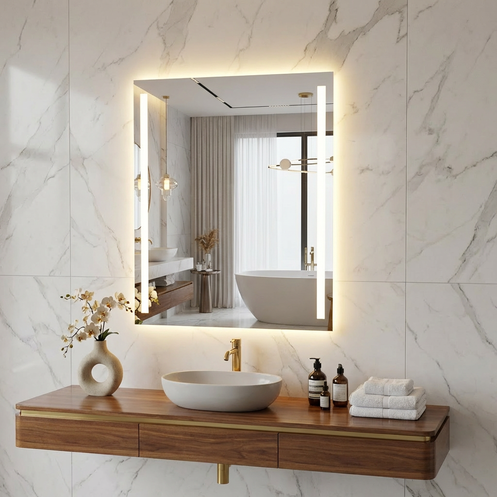 LED Bathroom Mirror – Vertical Lighted Vanity Mirror, Modern Wall Mirror with Dual LED Strips